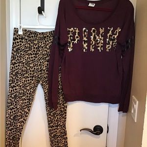 VS PINK 2 set LEPEORD LS TEE AND FASHION LEGGINGS